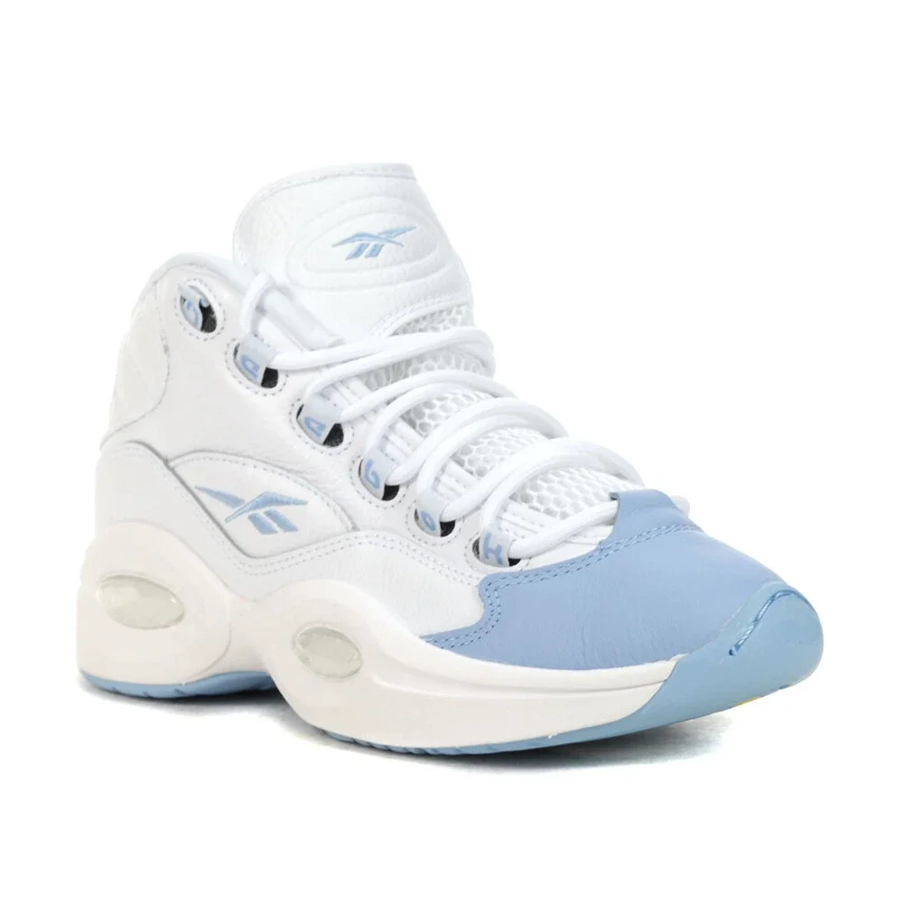Reebok Juniors Question Mid White/Fluid Blue/Toxic Yellow Basketball Shoes - Picture 2 of 4